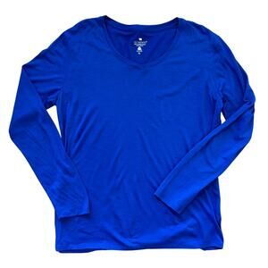 Segments 100% Merino Wool V-Neck Long Sleeve Top XL Blue-Small Holes FLAWS Read*